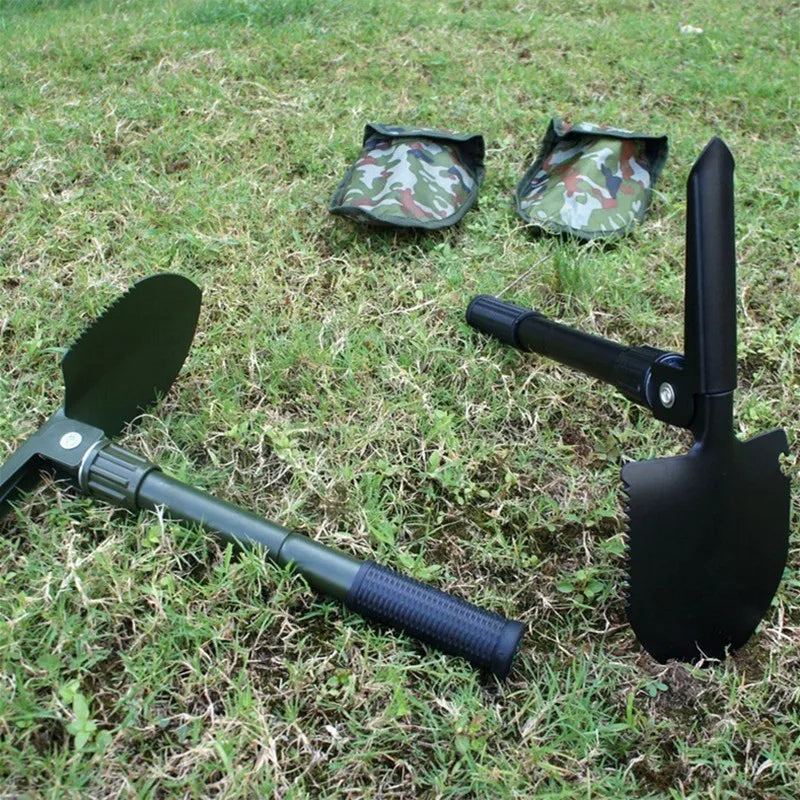 Military Small Folding Camping Shovel, Mini Compact Pickaxe with Carrying Pouch for Gardening, Off Road, Hunting, Car Emergency