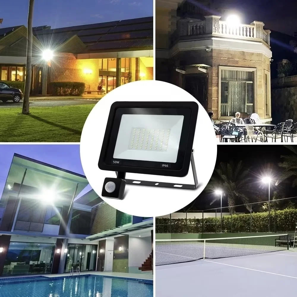 LED PIR Motion Sensor Floodlight Outdoor Wall Light White Light 100W 50W 30W 20W 10W IP66 Waterproof LED Spotlight For Garden