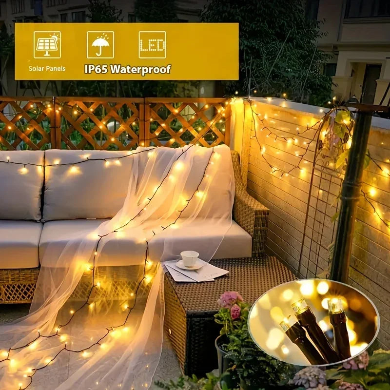 50/100 LEDs Solar Twinkling Fairy Lights 8 Modes LED String Lights Outdoor 23/39FT for Garden Party Decoration Ambient Lighting