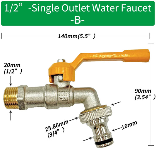 Garden Hose Brass Tap Faucet Adapter 1/2'' IBC Water Tank Connector 2-Way 1-Way Irrigation Joint Replacement Fitting Ball Valve