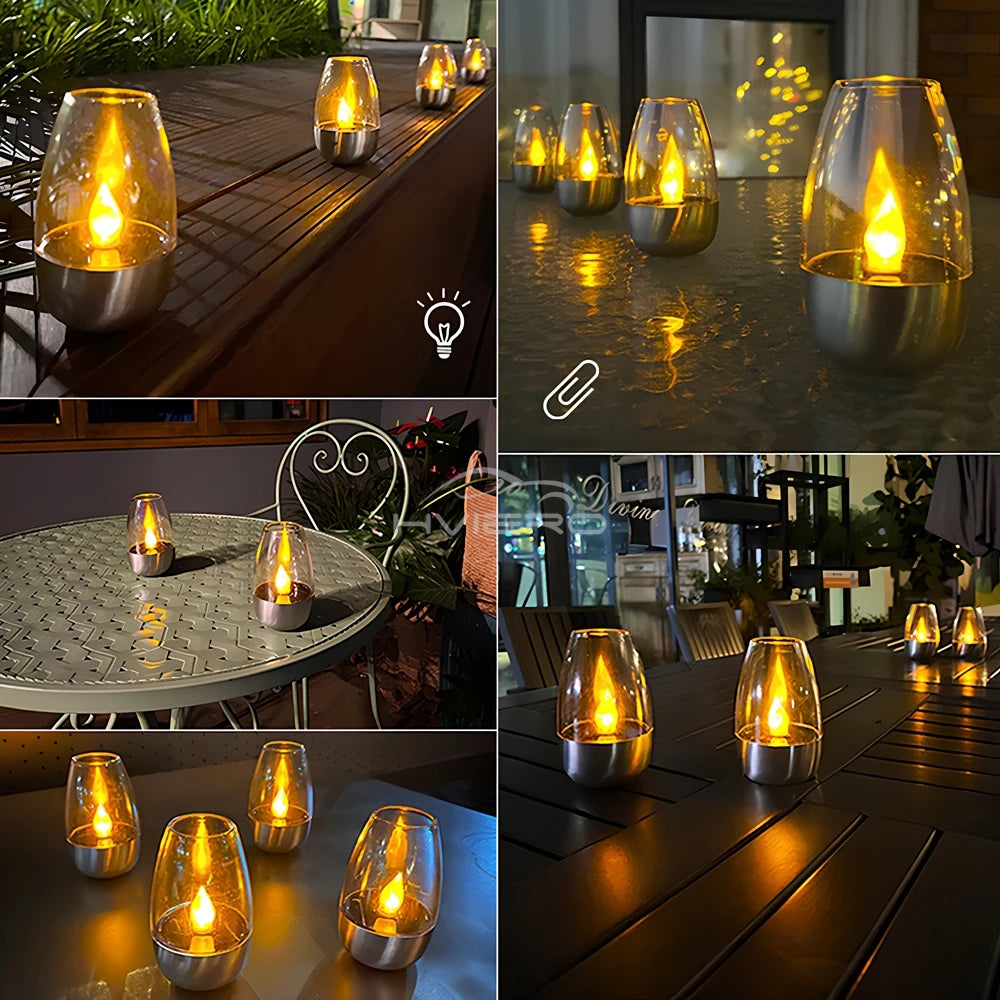 LED Solar Candles Light Flameless Rechargeable Night Light For Garden Decor Outdoor Wedding Party Waterproof Atmosphere Lamp