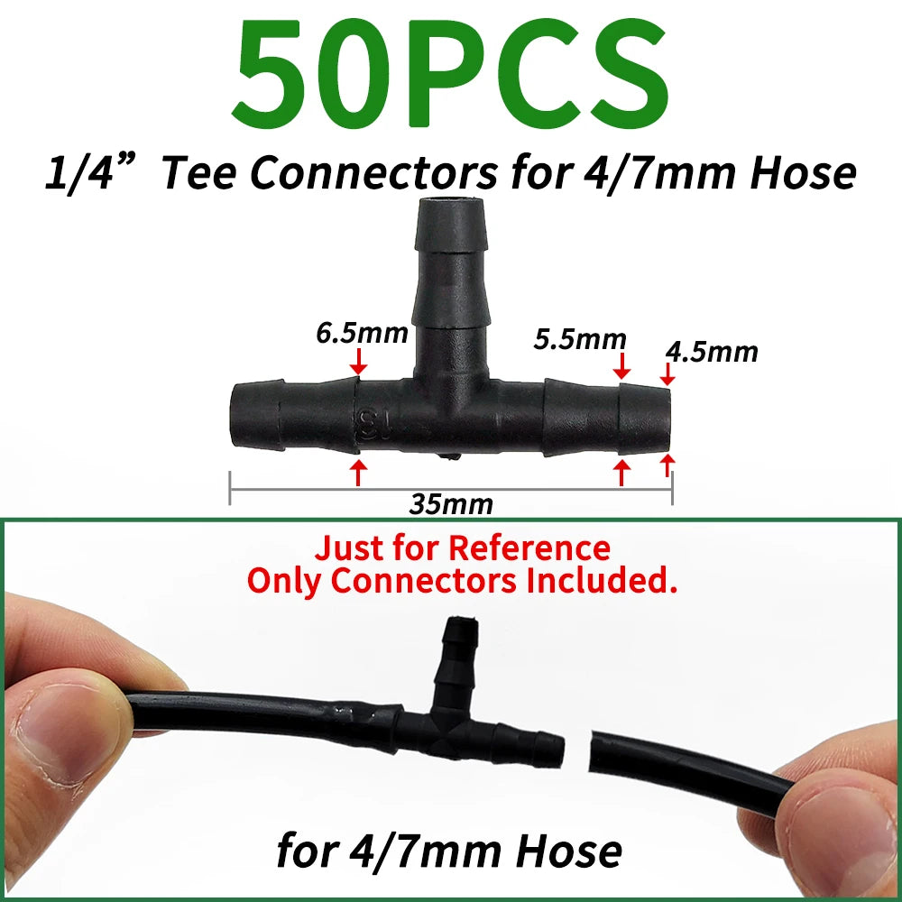 50pcs Barbed Connectors Irrigation Fittings Drip Irrigation Barbed Connectors 4/7mm Tubing Fittings for Flower Pot Garden Lawn 5