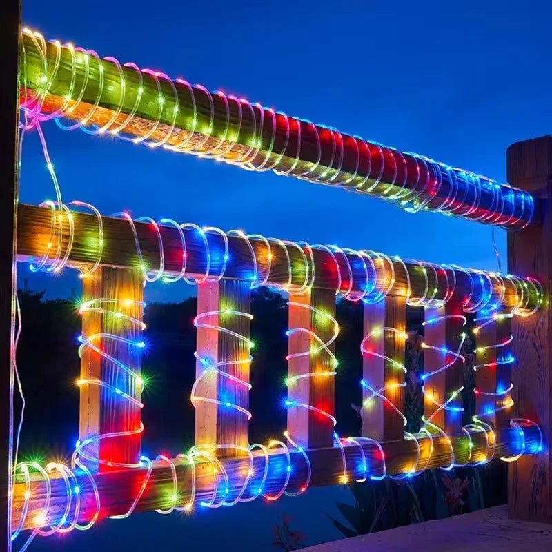 7M/12M Outdoor Solar LED Tube Rope String Light Garden Waterproof Strip Lights For Christmas Decoration Wedding Fence Fairy Lamp