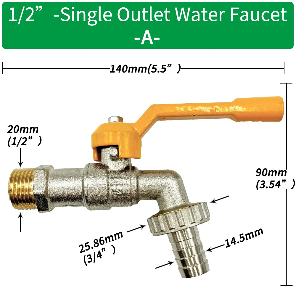 Garden Hose Brass Tap Faucet Adapter 1/2'' IBC Water Tank Connector 2-Way 1-Way Irrigation Joint Replacement Fitting Ball Valve