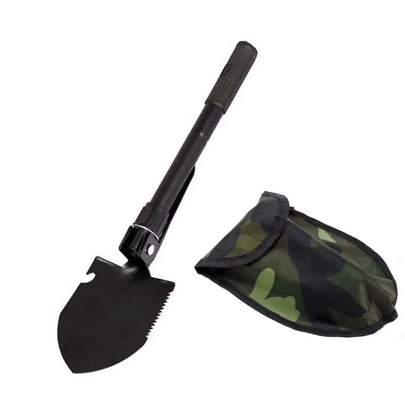 Military Small Folding Camping Shovel, Mini Compact Pickaxe with Carrying Pouch for Gardening, Off Road, Hunting, Car Emergency
