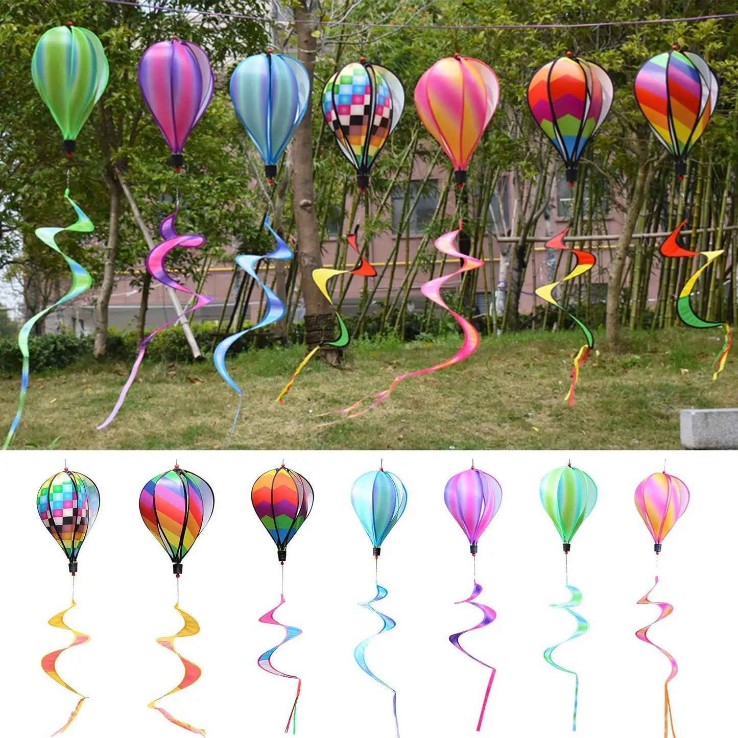 Hot Air Balloon Wind Spinner Rainbow Hanging Wind Twister Outdoor Windmill Garden Yard Home Festival Celebration Balloon