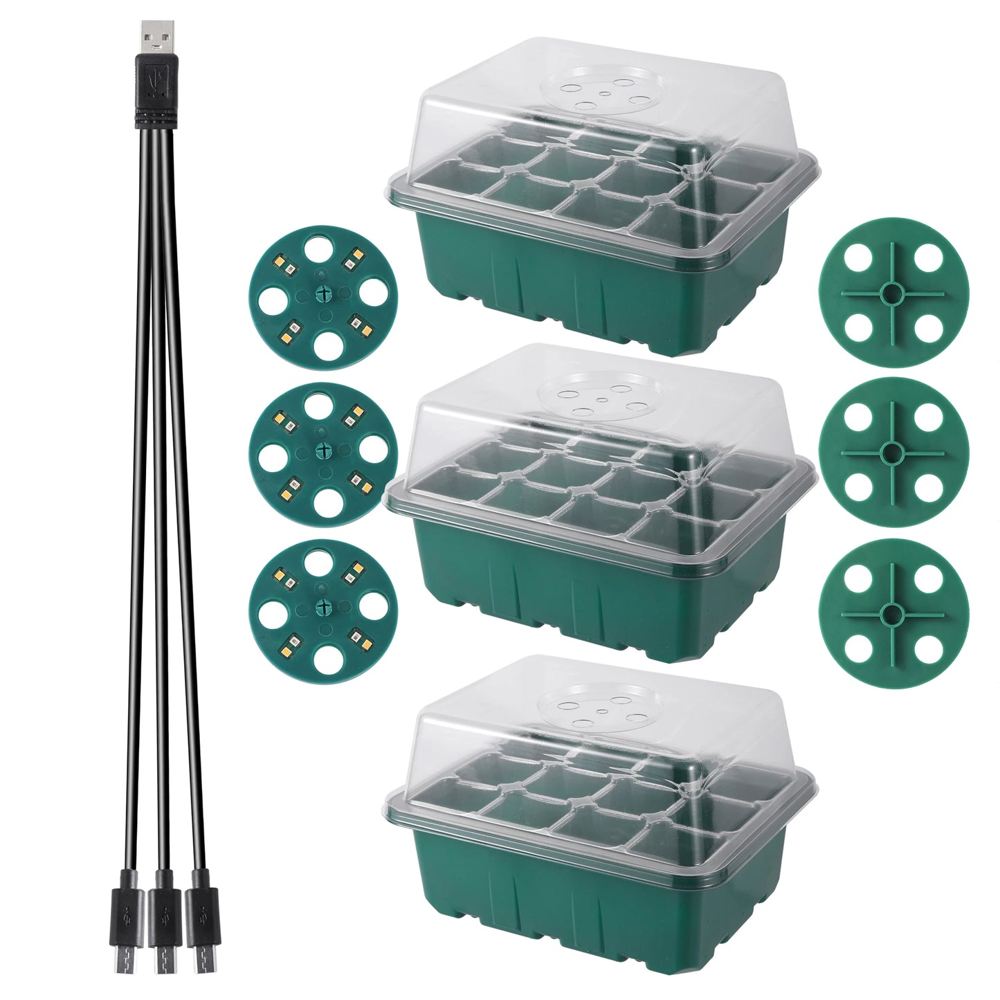 Seed Starter Trays with Grow Light, Seeding Starter Kits with Humidity Domes Cover, Indoor Gardening Plant Germination Trays