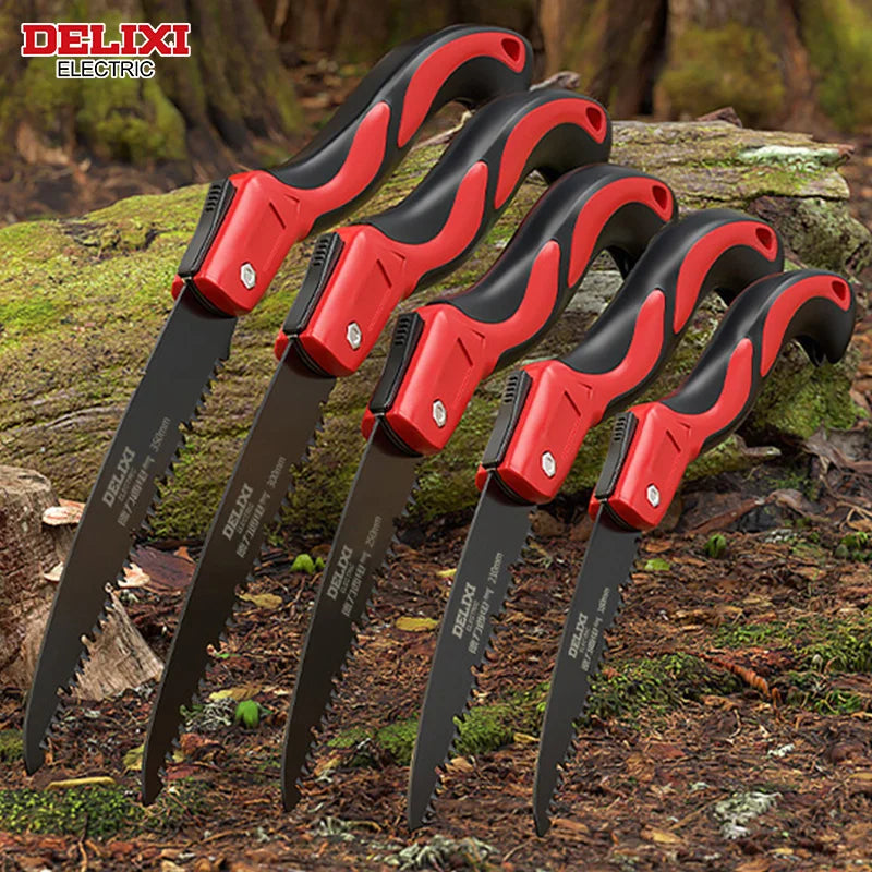 DELIXI ELECTRIC Brand Manual Folding Saw,SK5 Steel One-button Folding Design，Sharp Cutting Wood,Camping DIY,Garden Saw