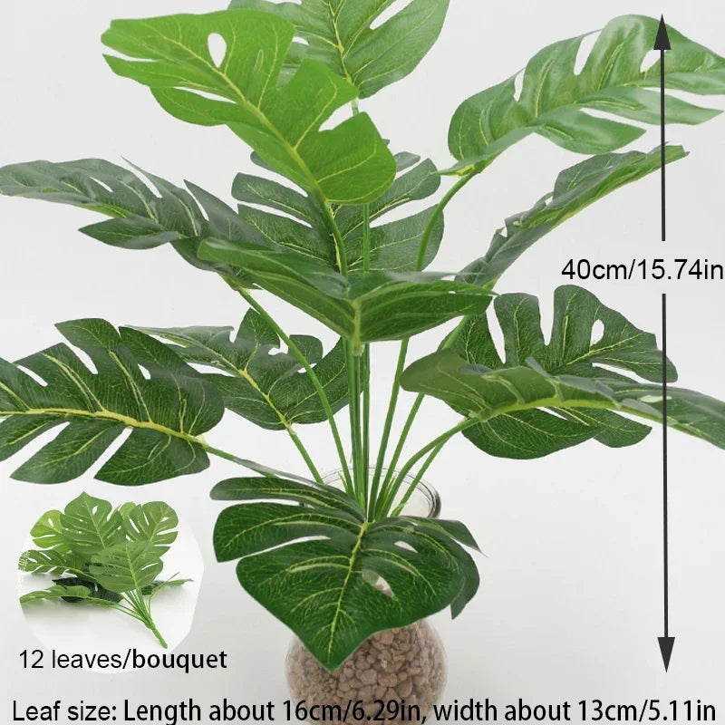 Faux Monstera Palm LeavesTropical Artificial Plants for Outdoor Decoration UV-Resistant Plastic Greenery Balcony Garden Styling