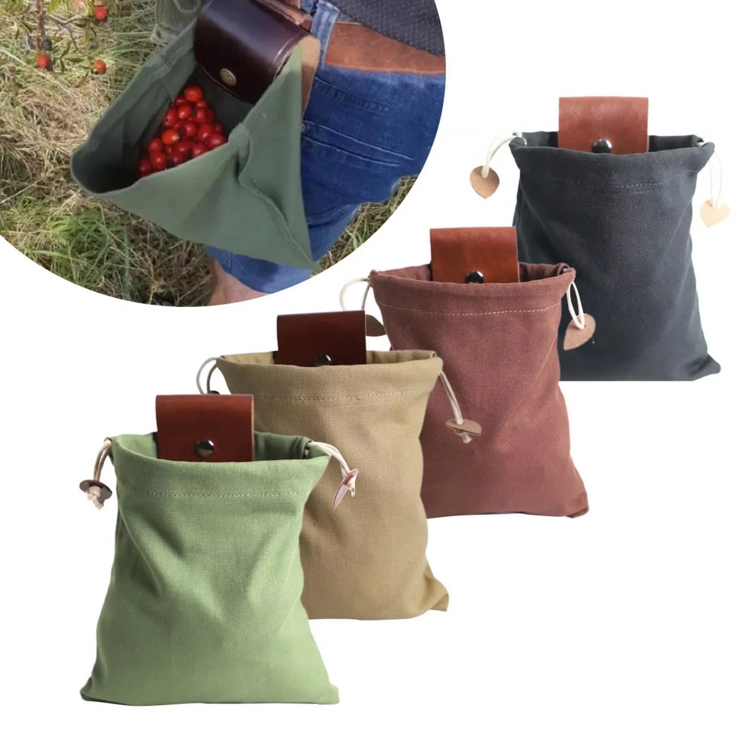 Outdoor Foraging Case Bag Leather Bushcraft Bag Vegetable Harvest Garden Fruit Picking Waist Tools Storage Hanging Pouch Camping