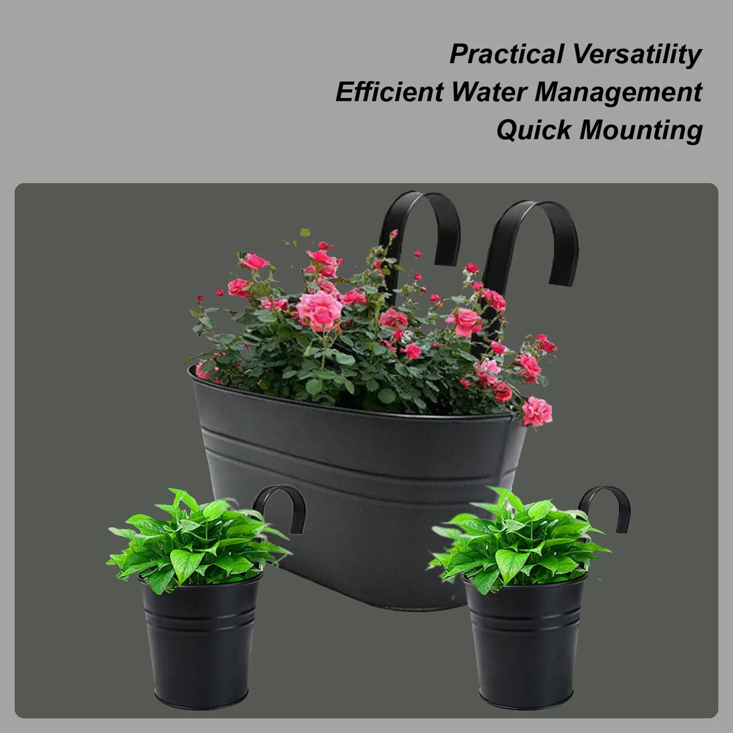 Railing Planter Box Outdoor Balcony Railing Planter Hangable Houseplant Pots Metal Flower Boxes For Outside Fence Backyard