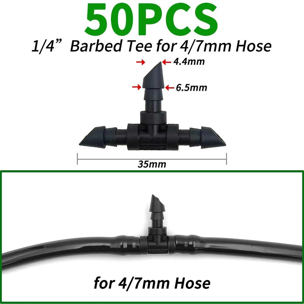 50pcs Barbed Connectors Irrigation Fittings Drip Irrigation Barbed Connectors 4/7mm Tubing Fittings for Flower Pot Garden Lawn 5