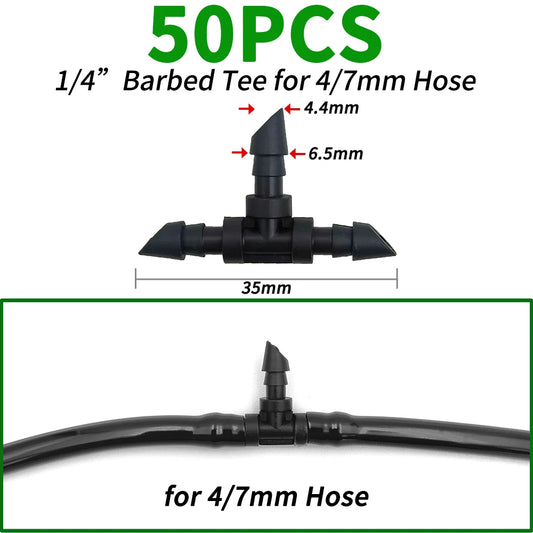 50pcs Barbed Connectors Irrigation Fittings Drip Irrigation Barbed Connectors 4/7mm Tubing Fittings for Flower Pot Garden Lawn 5