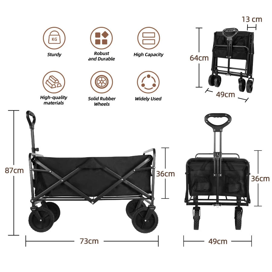 Shopping Beach Garden Pull Trolley Heavy Duty Large Capacity Folding Wagon Collapsible Folding Outdoor Portable Utility Cart