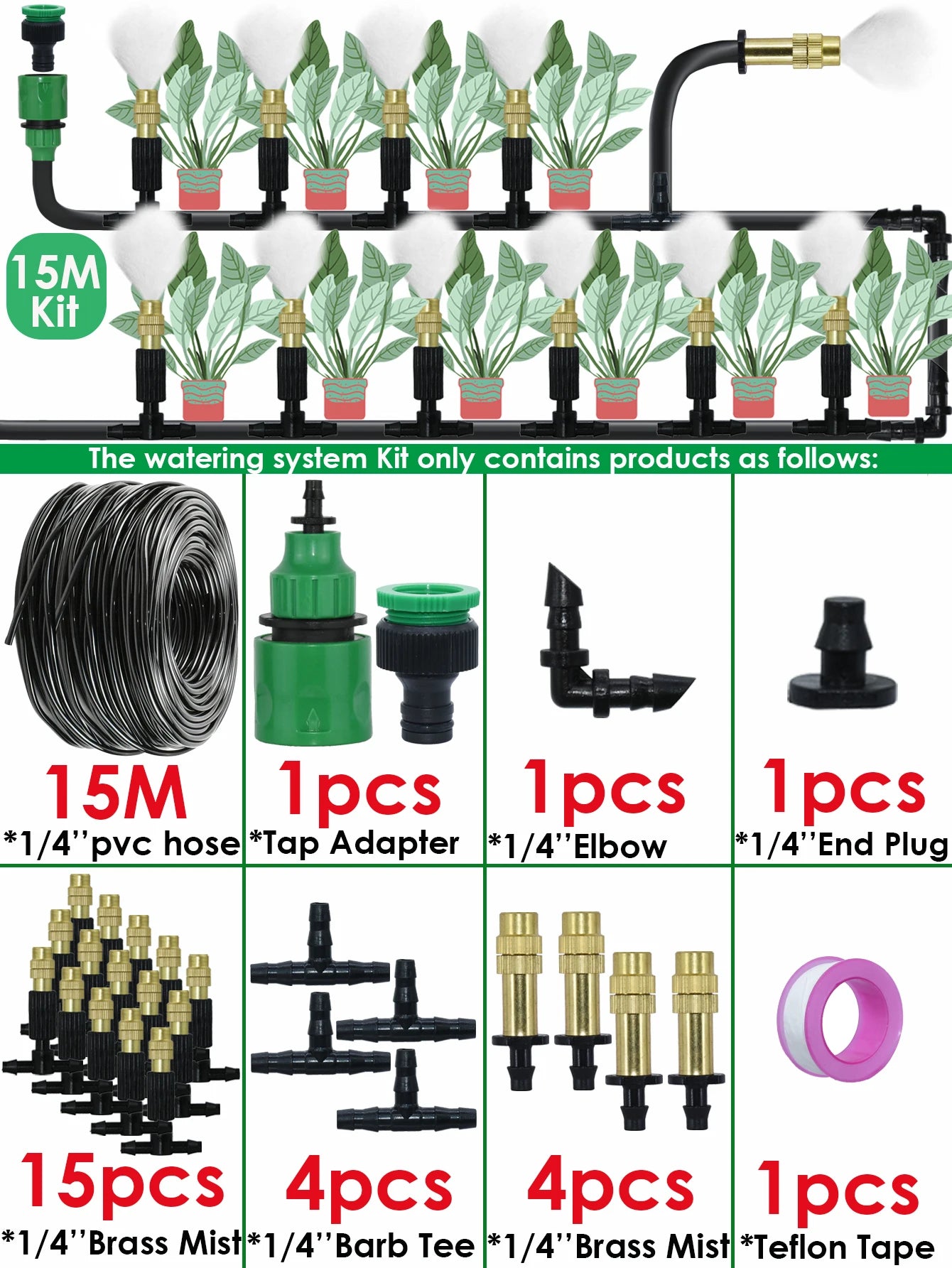 KESLA Greenhouse 5-30M Outdoor 1/4 Brass Atomizer Misting Cooling System Garden Irrigation Watering Nozzles 4/7mm Hose for Patio