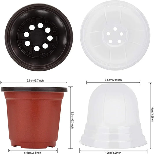 Plant Nursery Pots with Humidity Dome 4 Soft Transparent Plastic Gardening Pot Planting Containers Cups Planter Small Starter S