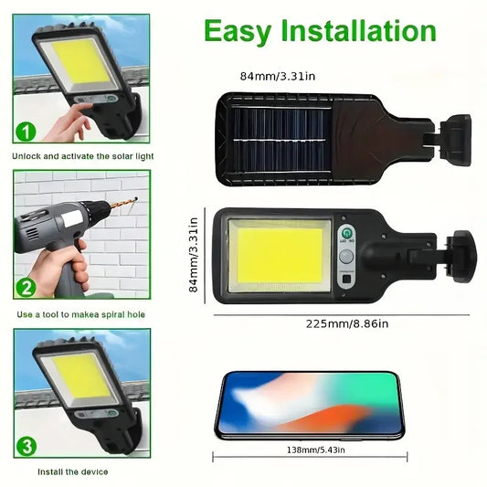 Solar Motion Sensor Lights Solar Powered LED Security Lights with 117 COB 3 Lighting Modes for Garden Fence Patio Garage