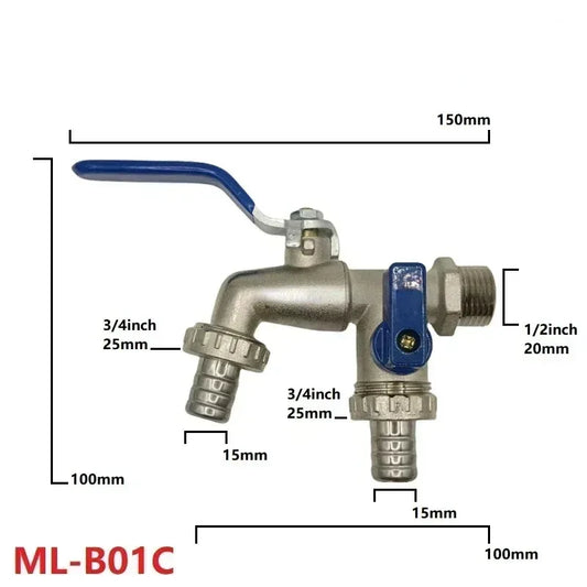 1/2'' 3/4'' Double Head Water Faucet Water Splitte - Garden Supply from TinyRootsGrow