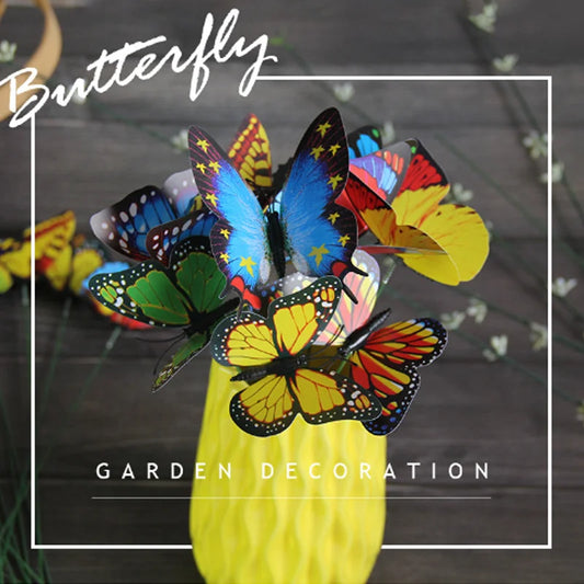 A 24PCS 10PCS 3DThree-Dimensional PVC Simulation Butterfly Outdoor Garden Decoration Creative Floral Pole Color Random Beautiful