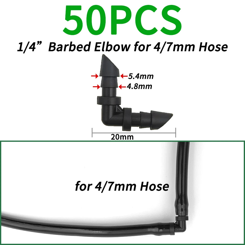 50pcs Barbed Connectors Irrigation Fittings Drip Irrigation Barbed Connectors 4/7mm Tubing Fittings for Flower Pot Garden Lawn 5